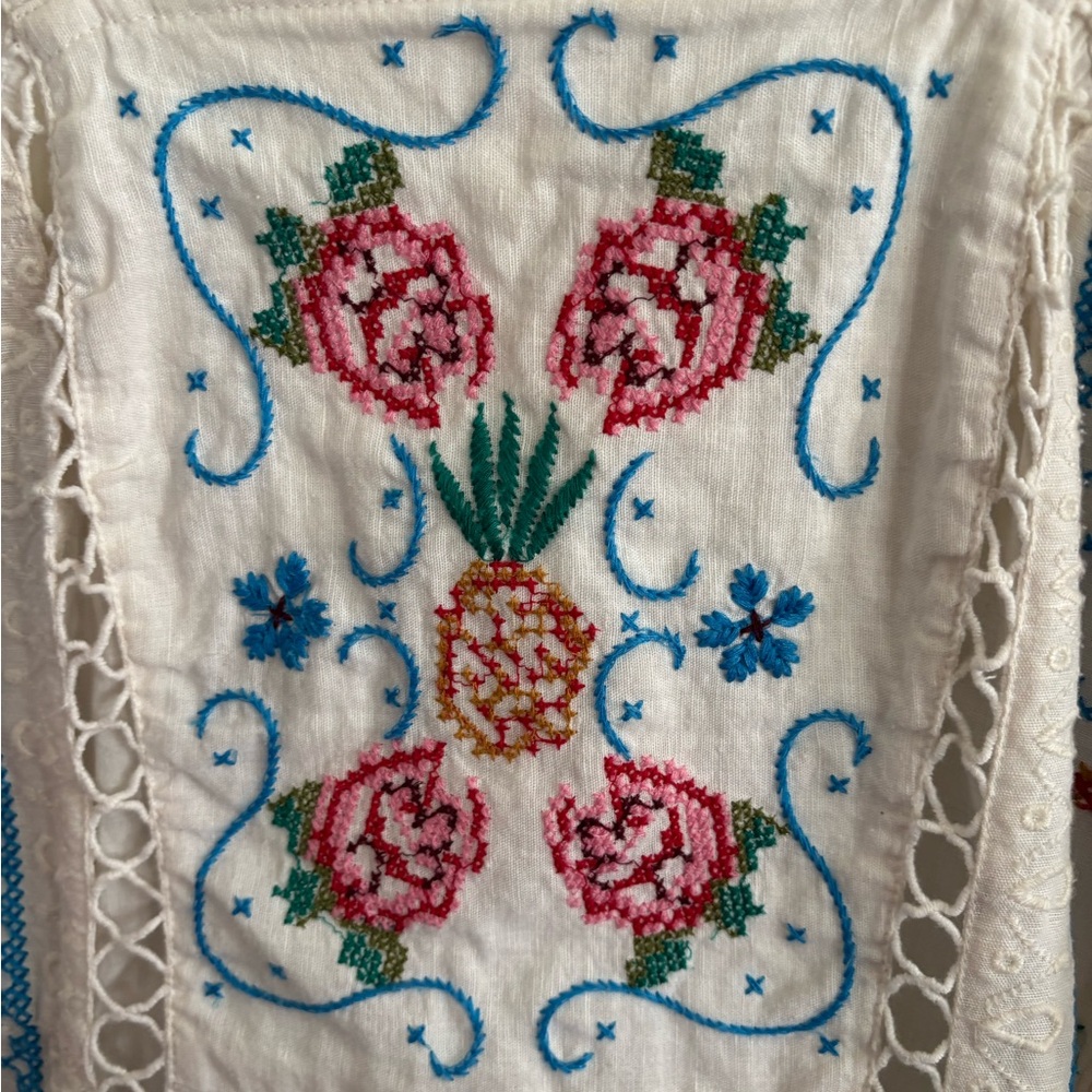 FARM Rio White Embroidered Mini Dress with Blue, Pink & Gold Accents - Picture 8 of 13